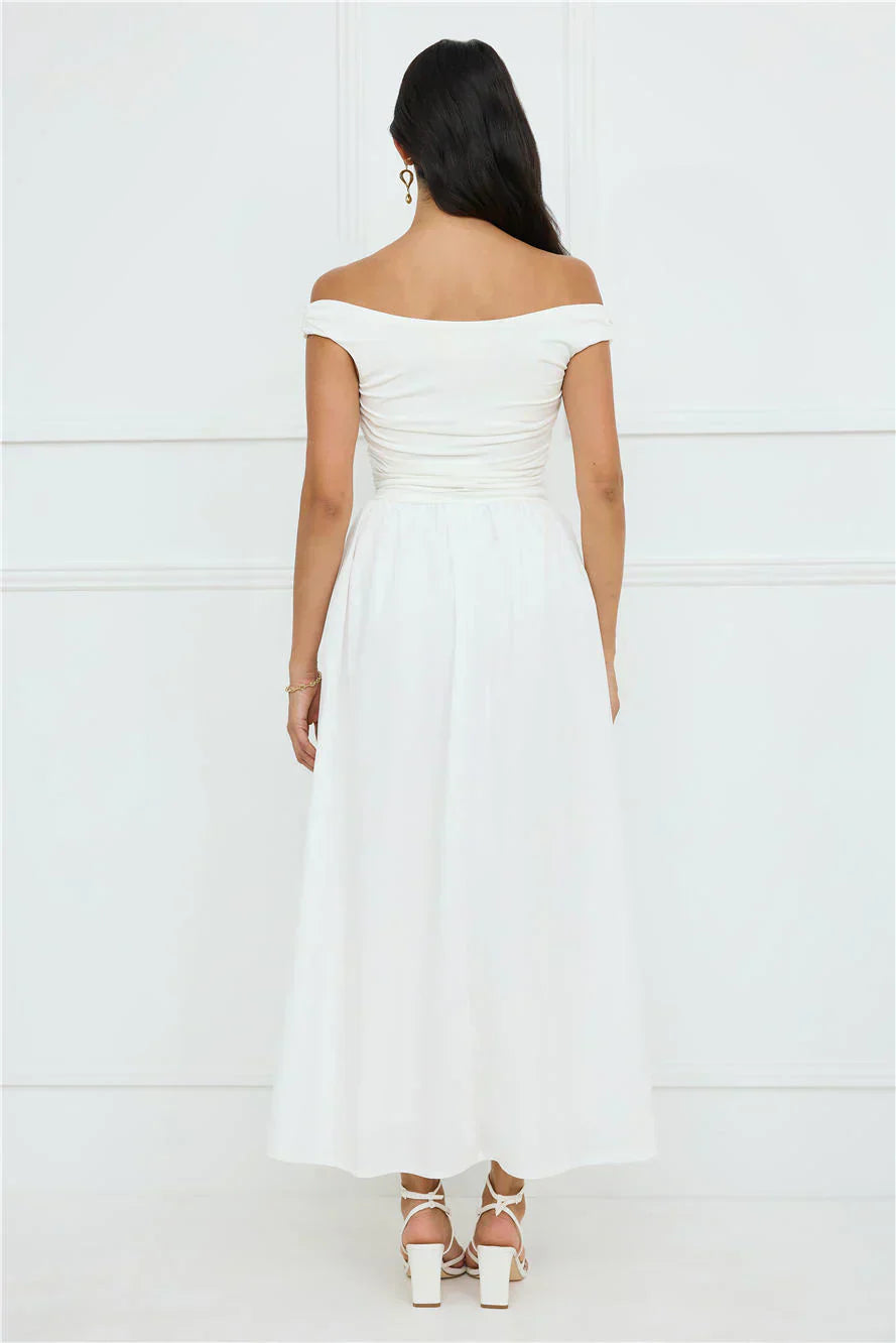 Camellia Charm Off Shoulder Maxi Dress