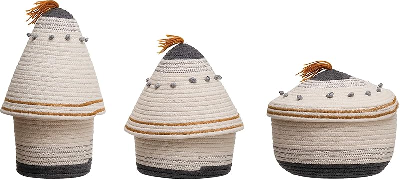 Cotton Rope Lid and Embroidery Baskets Grey DF3239
