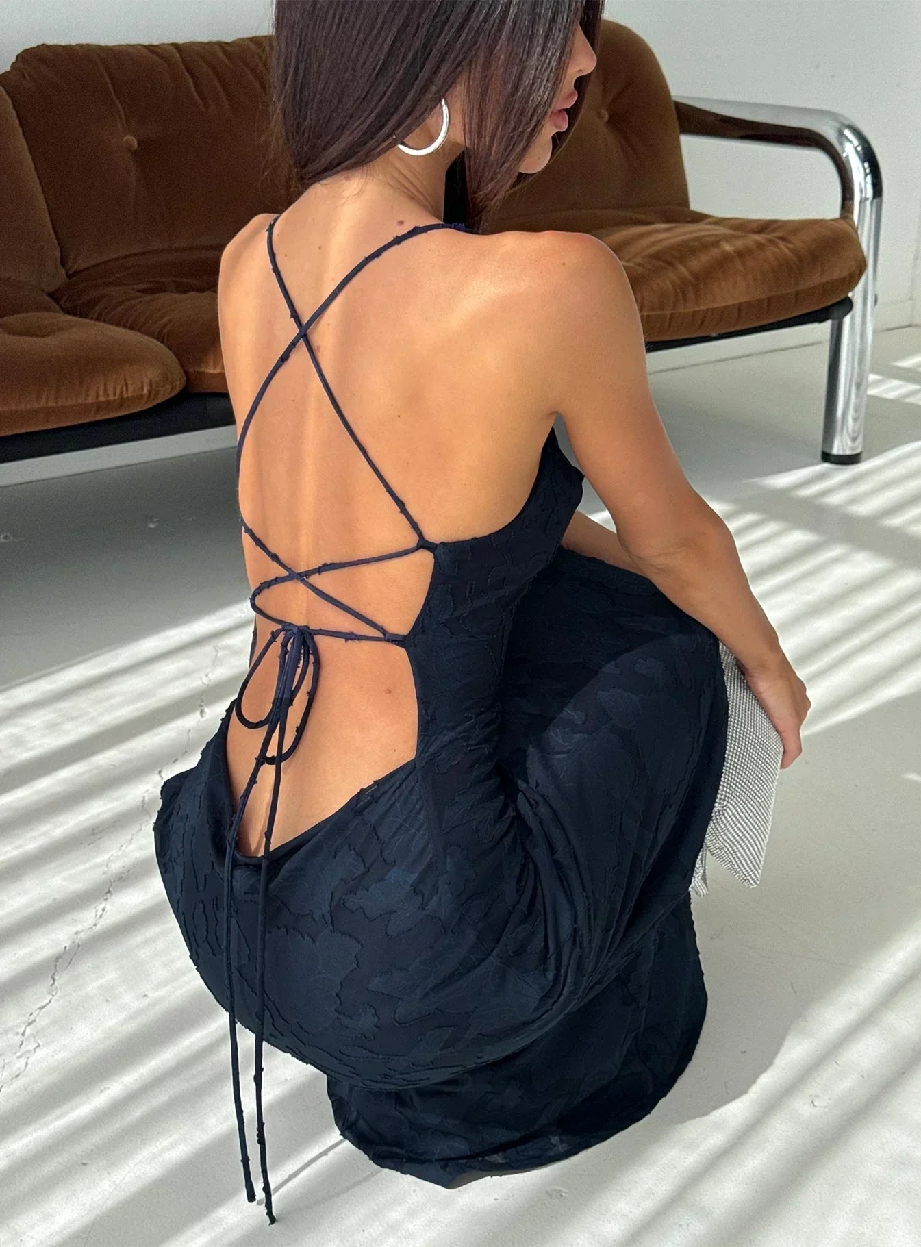 Celena Maxi Dress Navy Burnout