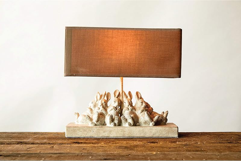 Whitewashed Rabbit Table Lamp with Sand Colored Linen Shade