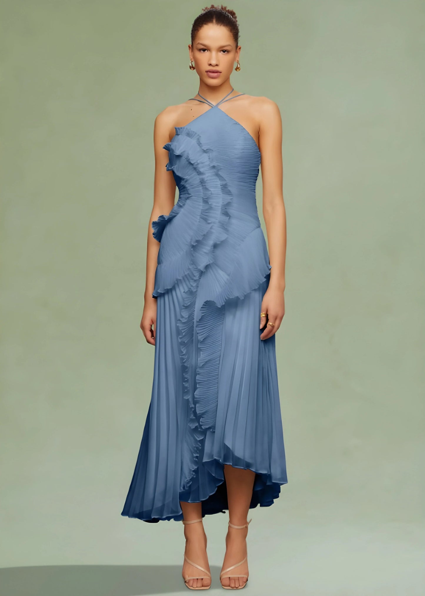 Livette - Halter neck and ruffles Maxi Dress