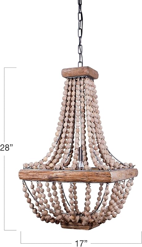 Wood Metal Framed Chandelier with Wood Bead Draping