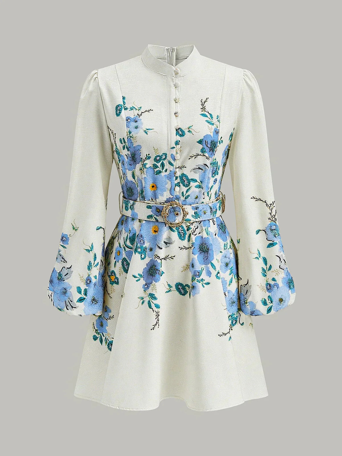 Floral Print Button Detail Dress With Belt