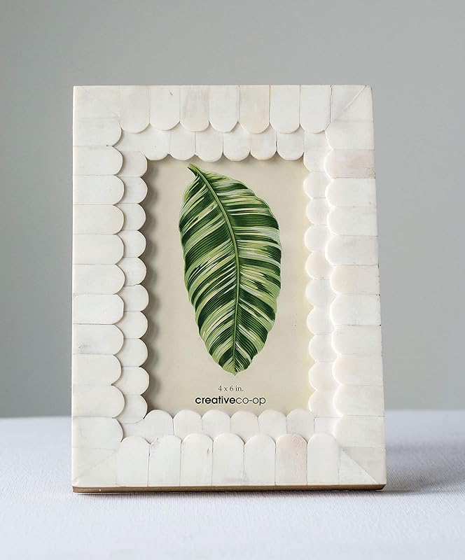 Amazoncom White Scalloped Bone Wood Photo Frame Holds 4 x 6 Photo