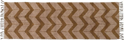 Cotton Tufted Floor Runner with Chevron Pattern and Fringe Brown and Beige