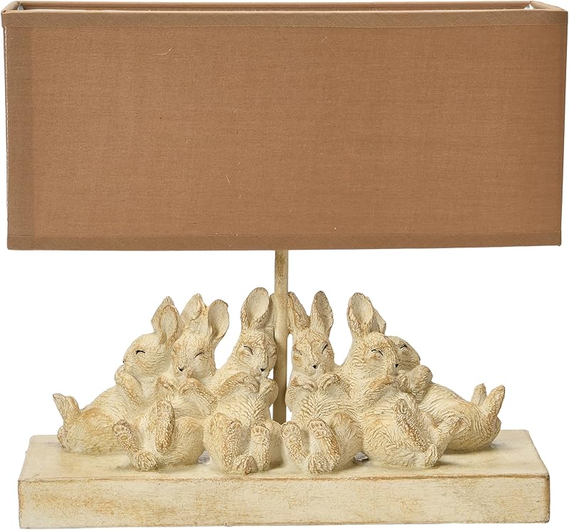 Whitewashed Rabbit Table Lamp with Sand Colored Linen Shade