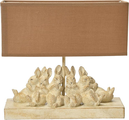 Whitewashed Rabbit Table Lamp with Sand Colored Linen Shade