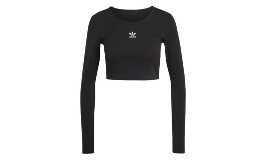 Essentials Ribbed Crop Long Sleeve Tee WMNS "Black" IW5725