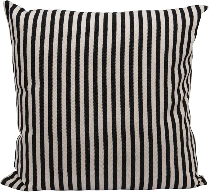 Woven Cotton Striped Pillow Black and Cream