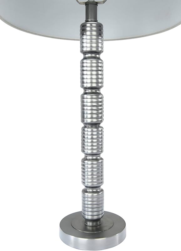 Faceted Metal Table Lamp with Stacked Column Design
