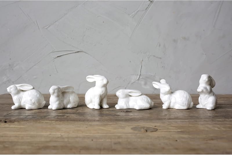 White Ceramic Bunnies Set of 6 Pieces