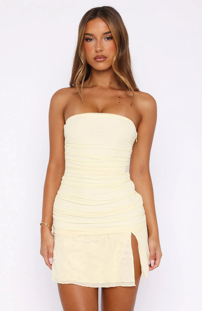 Taking Advantage Strapless Mini Dress Lemon