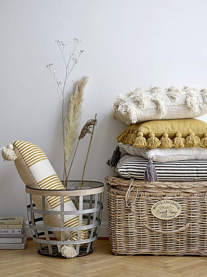 Woven Cotton Striped Pillow Black and Cream