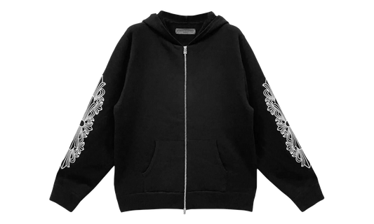 Cashmere Embroidered Floral Sleeve Zip-Up Hoodie "Black" CHRM1011