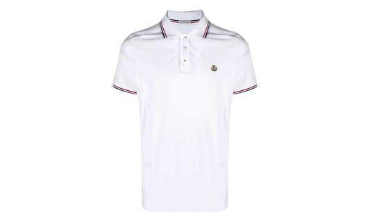 Striped Trim SS Polo Collar T-shirt "Brilliant White" MON59