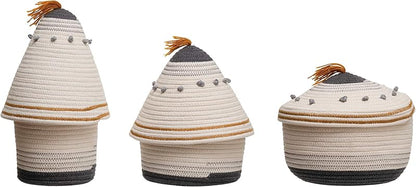 Cotton Rope Lid and Embroidery Baskets Grey DF3239