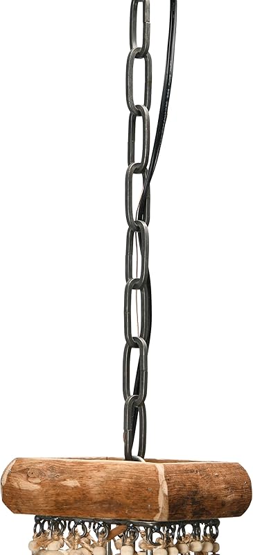 Wood Metal Framed Chandelier with Wood Bead Draping
