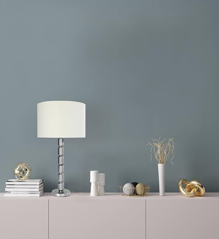 Faceted Metal Table Lamp with Stacked Column Design
