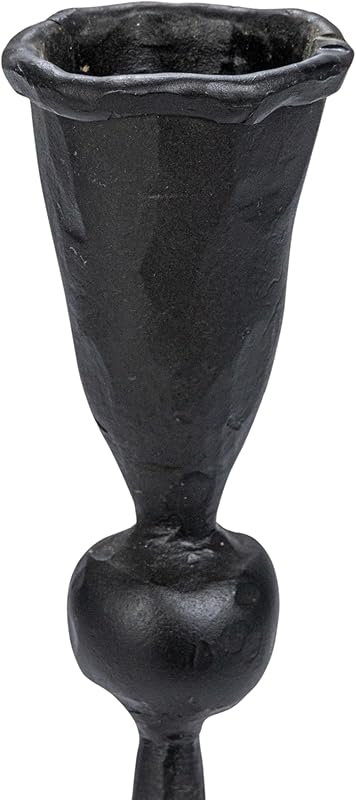 Wide Decorative Hand Forged Metal Taper Holder Black