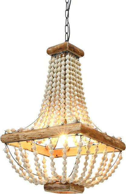 Wood Metal Framed Chandelier with Wood Bead Draping