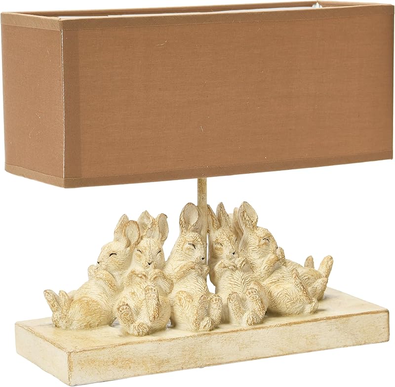 Whitewashed Rabbit Table Lamp with Sand Colored Linen Shade