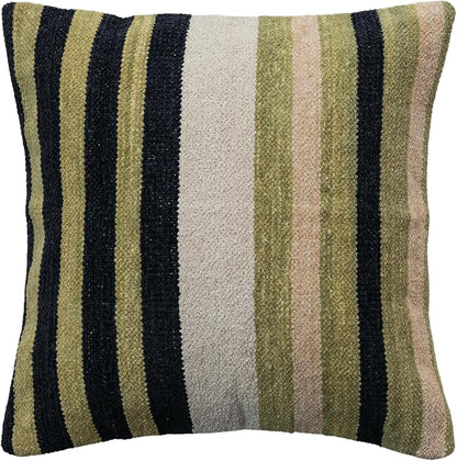 Multicolor Square Woven Cotton Blend Chenille Pillow with Stripes