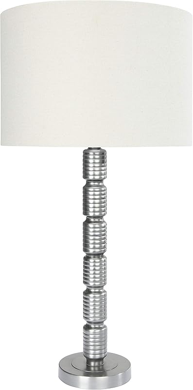 Faceted Metal Table Lamp with Stacked Column Design