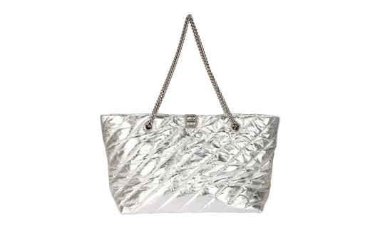Medium Metallized Quilted Crush Carry All Tote Bag "Silver" 777856 2AAWU 8110