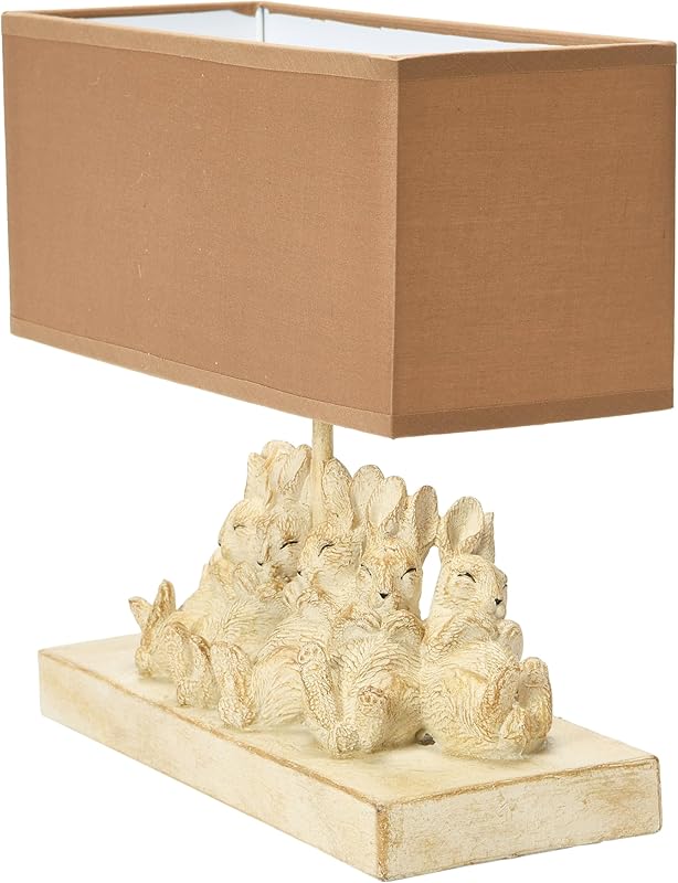 Whitewashed Rabbit Table Lamp with Sand Colored Linen Shade
