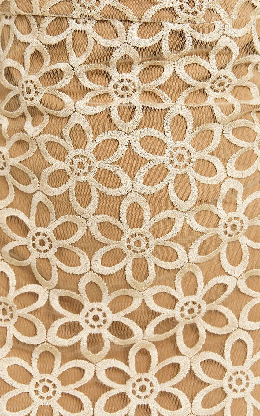 Ivy Mini Dress - Strappy Straight Neck Lace Detail Dress in Natural
