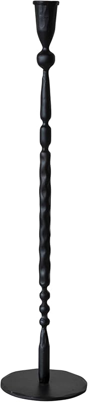 Wide Decorative Hand Forged Metal Taper Holder Black