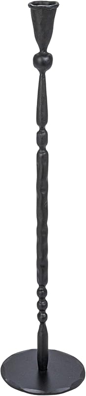 Wide Decorative Hand Forged Metal Taper Holder Black
