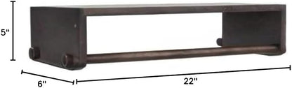 Mango Wood Wall Shelf with Rod Espresso Finish