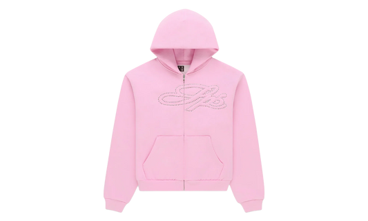 Rhinestone Script Zip Hoodie "Light Pink" SP5der349