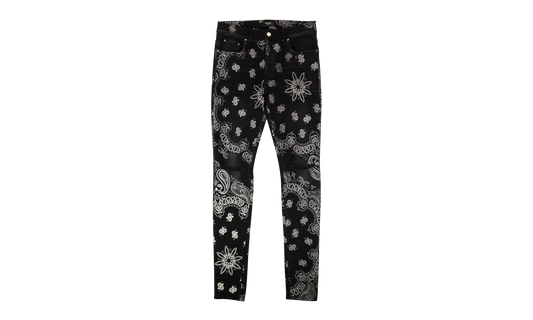 Black Cotton Flocked Bandana Skinny Jeans "Black" MDS050023