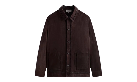 Ladder Stitch Suede Boxy Collared Overshirt "Brown" khm032333 244