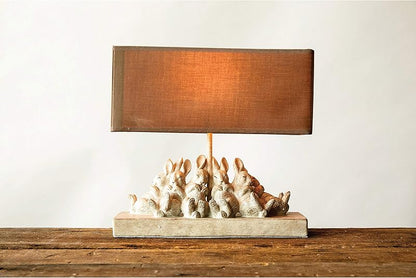 Whitewashed Rabbit Table Lamp with Sand Colored Linen Shade