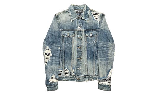Bandana Distressed Denim Jacket "Indigo Black" ABBDJB