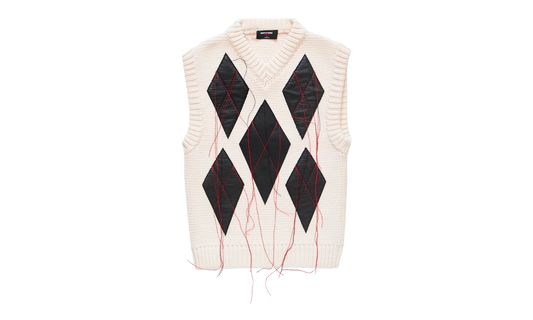 Magliano Leather Argyle Knit Vest "Raw White" S71HA1373D13169102