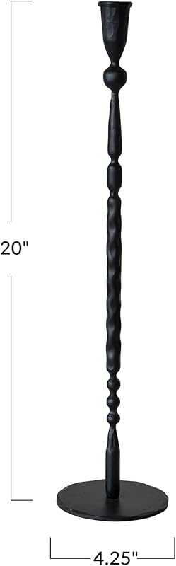 Wide Decorative Hand Forged Metal Taper Holder Black