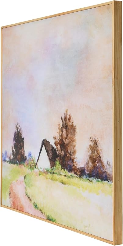 315 Square Pastoral Watercolor Print on Canvas in Wood Frame