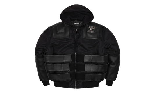 Opium K9 Dogbiter Hooded Leather Bomber Jacket "Black Silver" PP028