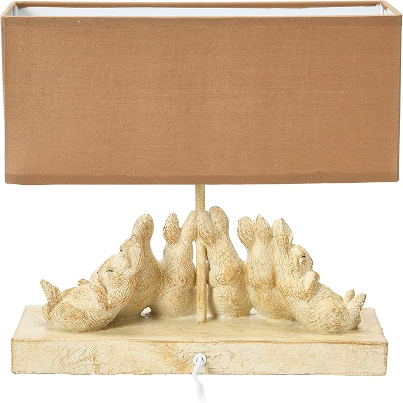 Whitewashed Rabbit Table Lamp with Sand Colored Linen Shade