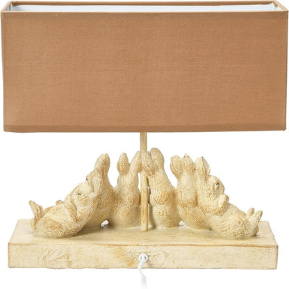 Whitewashed Rabbit Table Lamp with Sand Colored Linen Shade