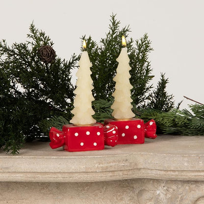 Unscented Tree Shaped Taper Candles Eggnog Boxed Set of 2 5