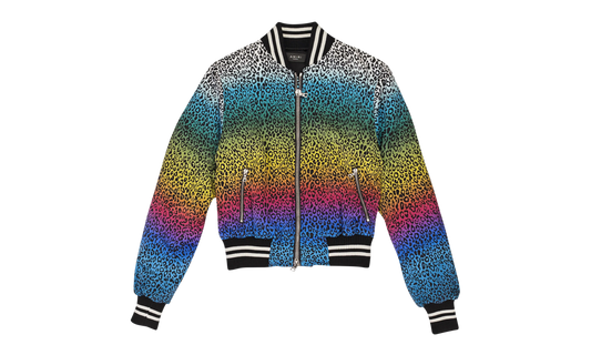 Silk Rainbow Leopard Bomber Jacket "Black" WOBOM-SLRBLW