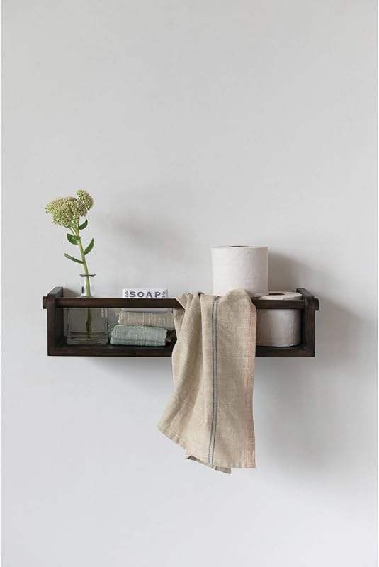 Mango Wood Wall Shelf with Rod Espresso Finish