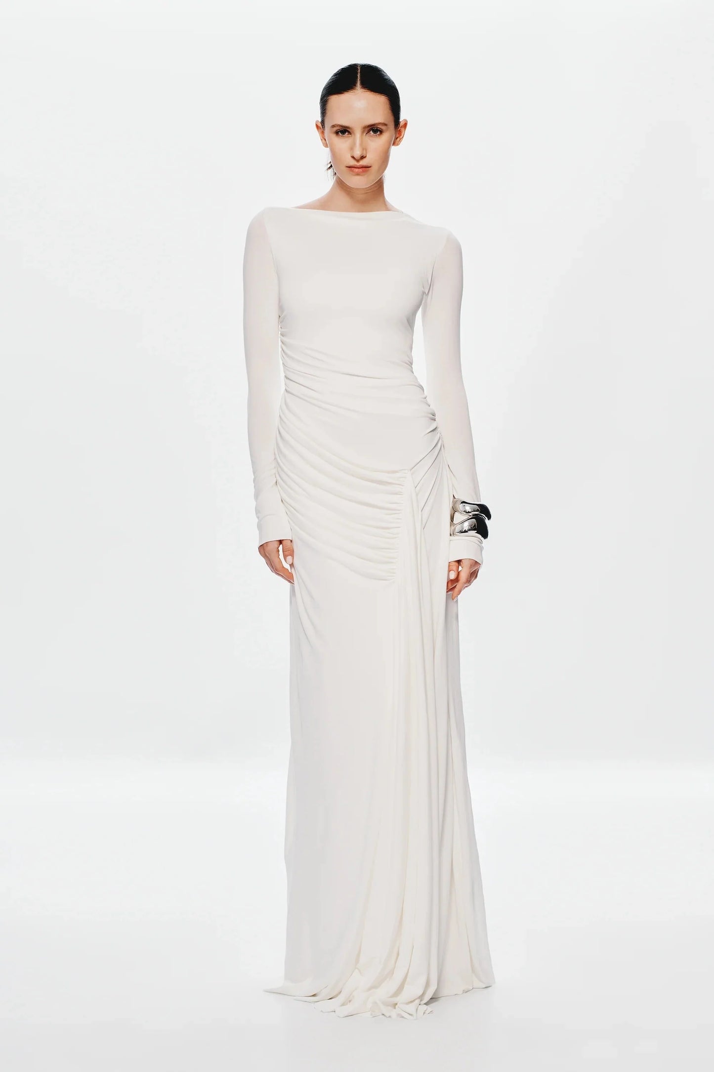 Misha Glacier Cupro Long Sleeve Maxi Dress - Ivory