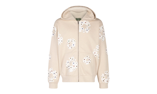 Rhinestone Cotton Wreath Zip Hoodie "Oatmeal" DT027