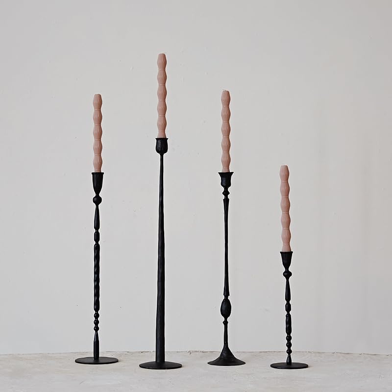 Wide Decorative Hand Forged Metal Taper Holder Black
